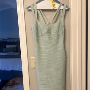 Herve Leger Light Green Strappy Midi Dress